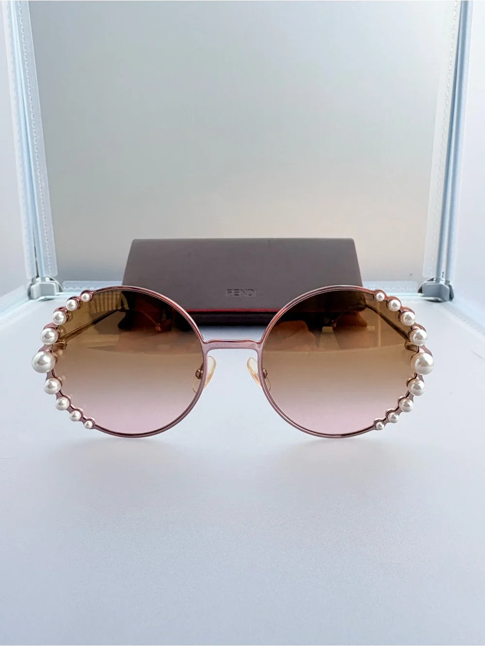Fendi Pearl Rim Round Sunglasses FF0295/S 35J53 Rose Gold Pink Gradient - Picture 1 of 17